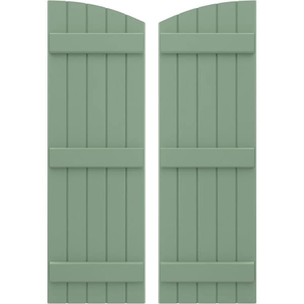 Ekena Millwork Americraft 5-Board (3 Batten) Wood Joined Board-n-Batten Shutters w/Ellipt Top, ARW401BE518X77TGH, PR ARW401BE518X77TGH - main